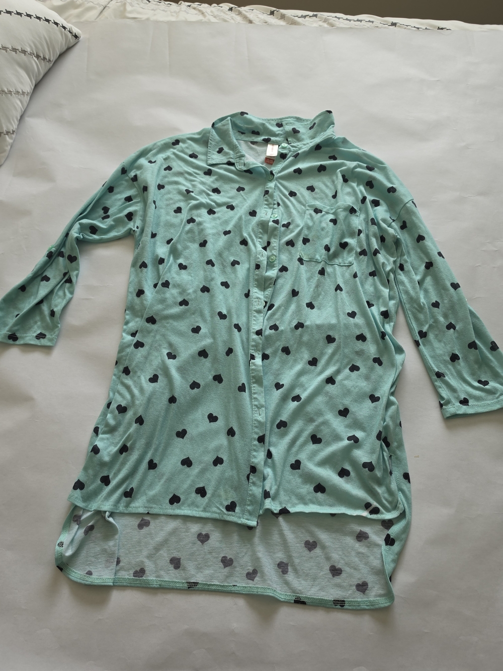 No Boundaries Mint Green Heart Print Button Shirt